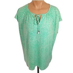 Vintage‎ Liz Claiborne Career Green Floral Tear Drop Tie  Half Sleeve Blouse XL